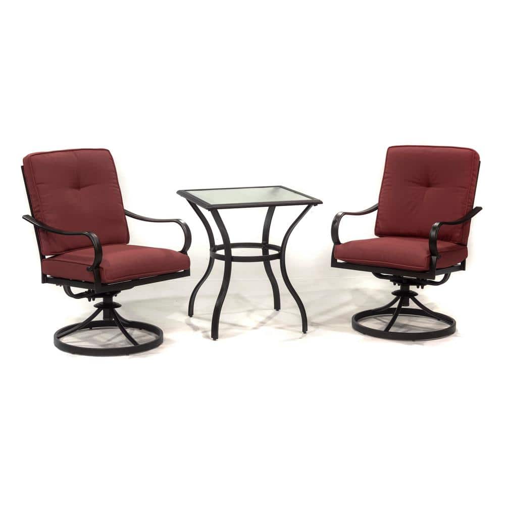 GLYN Brown 3-Piece Metal Patio Conversational Set with Red Cushions