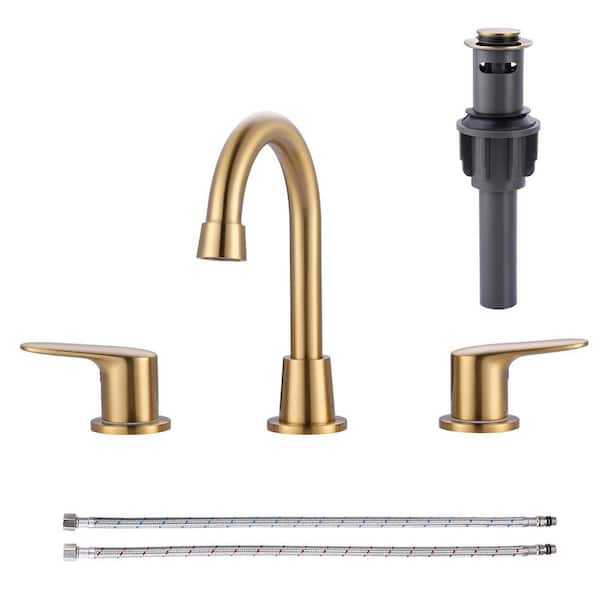 VEVETTA 8 in. Widespread Double Handle Bathroom Faucet with Pop-Up Drain Included in Gold