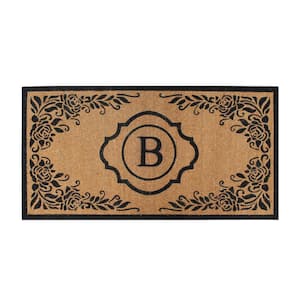 First Impression Hand Crafted Ella Entry X-Large Double Black/Beige 36 in. x 72 in. Flocked Coir Monogrammed B Door Mat