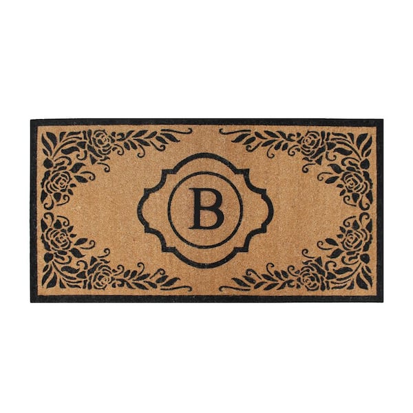 A1 Home Collections First Impression Hand Crafted Ella Entry X-Large Double Black/Beige 36 in. x 72 in. Flocked Coir Monogrammed B Door Mat