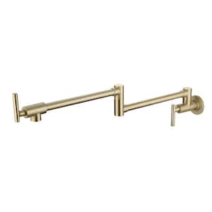 Wall Mounted Pot Filler in Brushed Gold with Extendable Spout, 360° Kettle Faucets