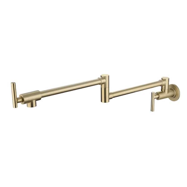 WELLFOR Wall Mounted Pot Filler in Brushed Gold with Extendable Spout, 360° Kettle Faucets