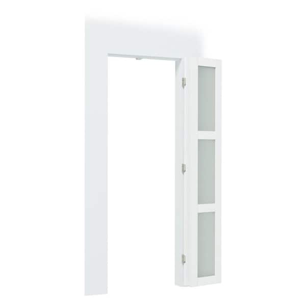 24 in. x 80 in. 3-Lite, White, Frosted Glass, Solid Core, MDF, PVC Covering Compack 180-Bi-Fold Door with Hardware Kits