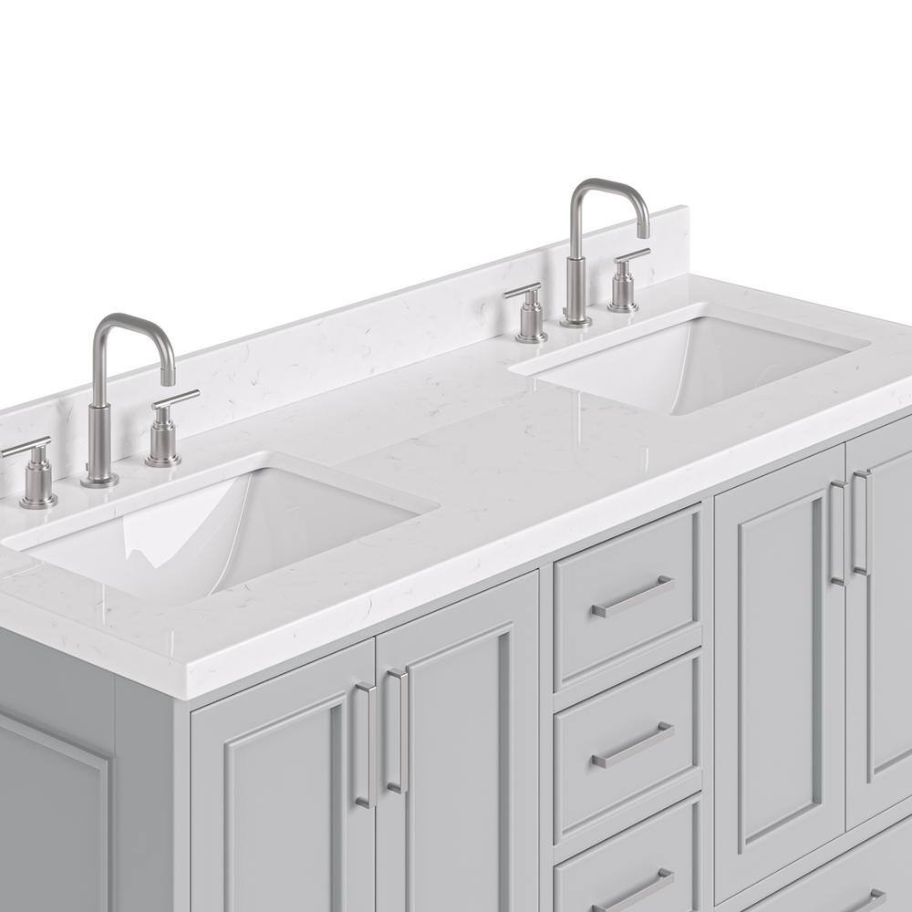 Stafford 60" Gray Double Sink Freestanding Vanity with Carrara Quartz Top