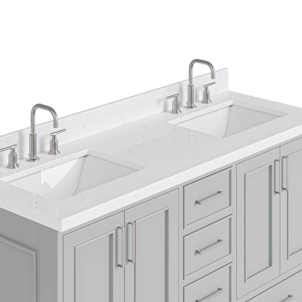 Stafford 60" Gray Double Sink Freestanding Vanity with Carrara Quartz Top