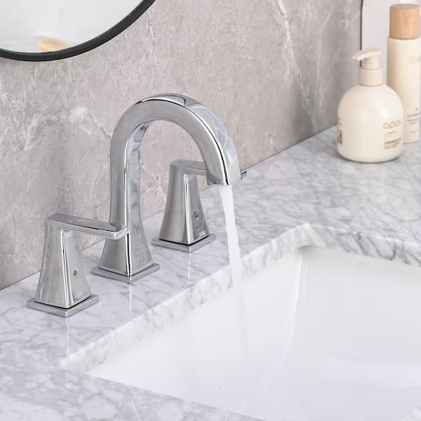 8 in. Widespread Double Handles Bathroom Faucet with Drain Kit Included in Chrome