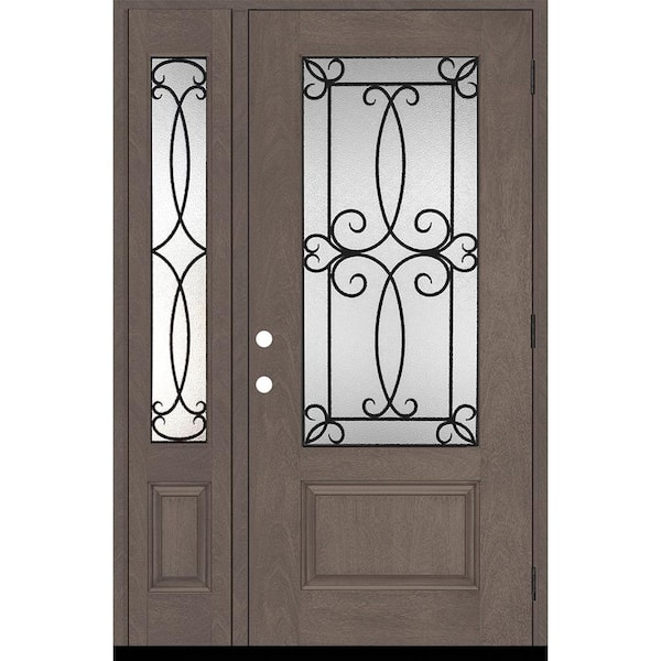 Steves & Sons Regency 51 in. x 80 in. 3/4-Lite Georgian Decorative Glass LHOS Ashwood Mahogany Fiberglass Prehung Front Door 12 in. SL