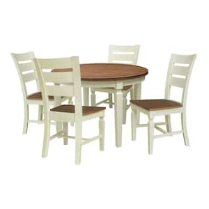 Set of 5-Pieces - 44 in. Round Hickory/Shell Top Solid Wood Table with 4 Vista Ladderback Chairs