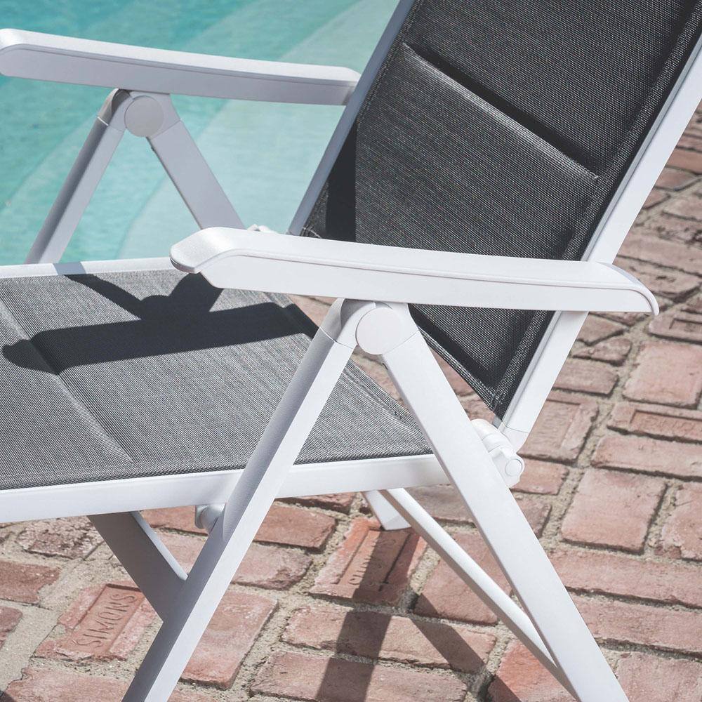 Regis Gray and White Aluminum Sling Folding Chaise Lounger