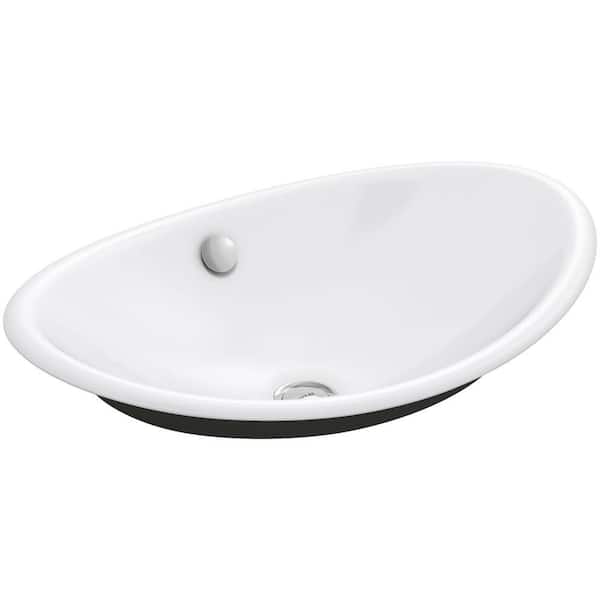 KOHLER Iron Plains 21 in. Oval Vessel Cast Iron Bathroom Sink in White with Black Painted Underside