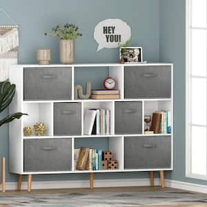 42.13 in. Tall White Wood 4-Shelf Standard Bookcase with 6-Drawer