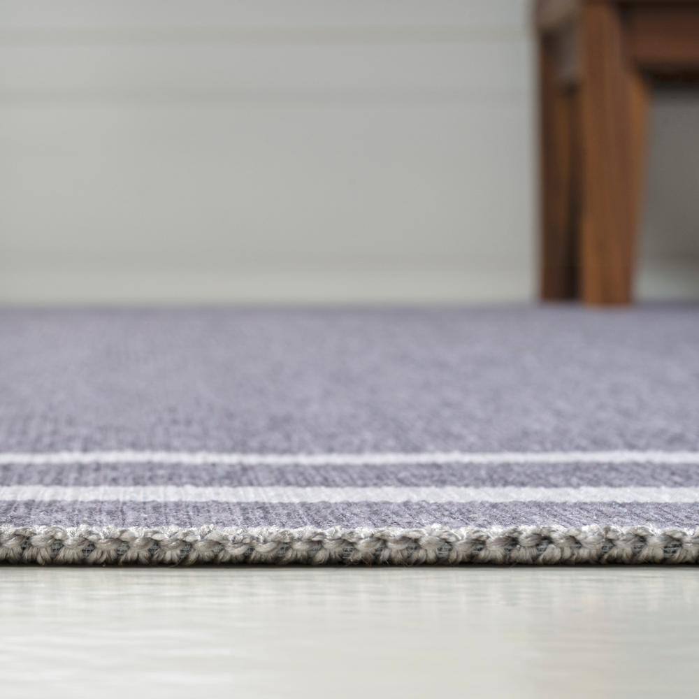 Gray and Cream Striped Chenille 9' x 12' Washable Area Rug