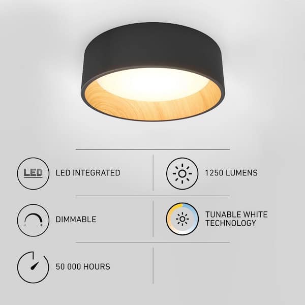 Artika Alton 13 in. 1-Light Modern Black and Wood Integrated LED 3