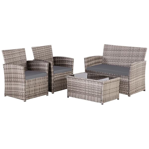 JUSKYS 4-Piece Outdoor Patio Wicker Furniture Sectional Sofa Set