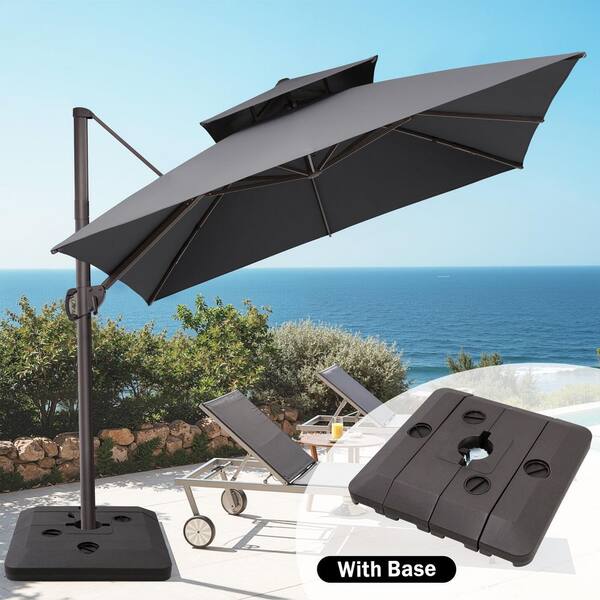 cole and grey cantilever patio umbrella with base 10 ft. x 10 ft. Double Top Cantilever Patio Umbrella with 320 lbs. Weighted Base Aluminum Outdoor Umbrella in Dark Gray