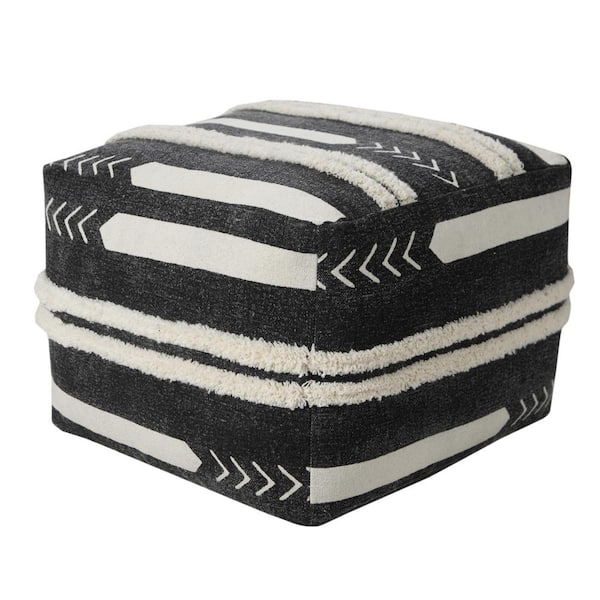 HomeRoots Amelia Black Cotton Square Cube Ottoman