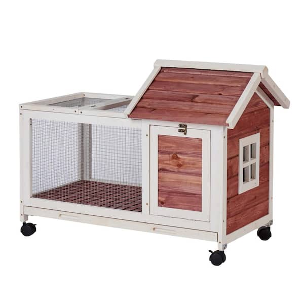 maocao hoom 40.7 in. L x 23.4 in. W x 30 in. H. Wooden Small Animals House Pet Rabbit Hutch Chicken Coop with 4 Wheels