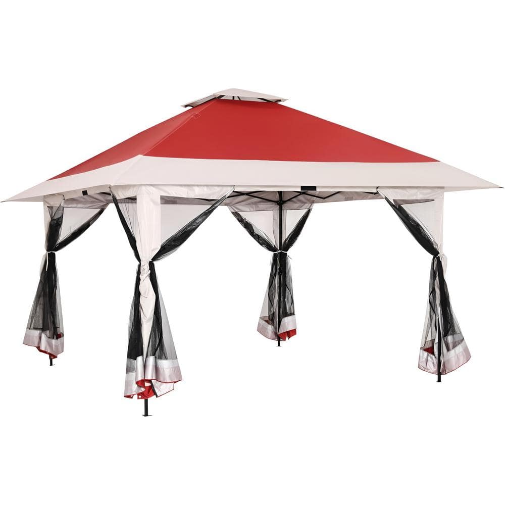 13 ft. x 13 ft. Red Instant Pop Up Gazebo Canopy Tent Height Adjustable wit