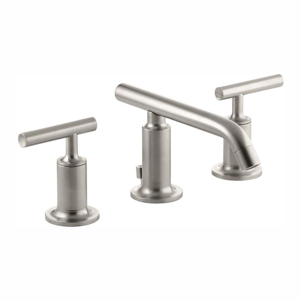 KOHLER Purist in. Widespread 2-Handle Low-Arc Bathroom Faucet in Vibrant  Brushed Nickel with Low Lever Handles K-14410-4-BN The Home Depot