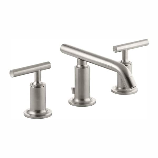 KOHLER Purist 8 in. Widespread 2-Handle Low-Arc Bathroom Faucet in Vibrant Brushed Nickel with Low Lever Handles