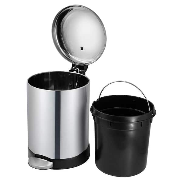 Glad Small Trash Can, 1.2 Gallon , Round Stainless Steel Garbage Bin with Soft Close Lid & Step Foot Pedal , Metal Waste Basket with Removable Inner