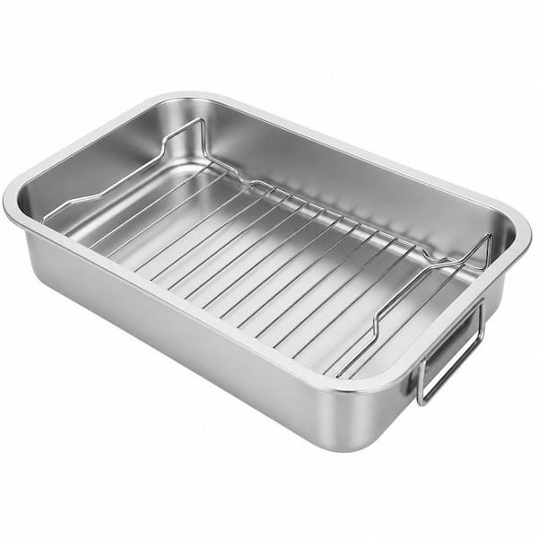 8.7 qt. Stainless Steel Roasting Pan, Heavy Duty Turkey Roasting Baking Broiler Oven Pan with Rack and Handle for Oven
