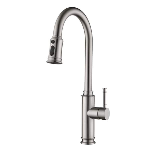 Single Handle Pull Down Sprayer Kitchen Faucet with Pull Out Spray Wand in Stainless Steel Brushed
