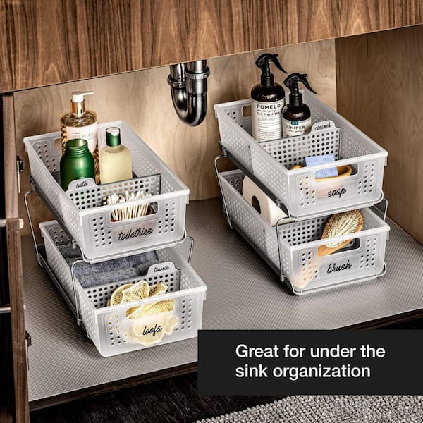 2pcs Under Sink Organizer Kitchen Bathroom Storage Cabinet 2 tier Sliding  Drawer Counter Organization Shelf Storage Drawers Rack with Pull Out Basket