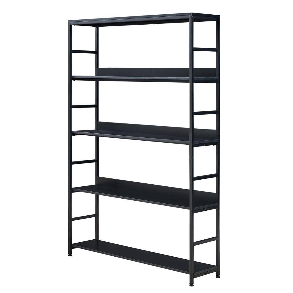 47.24 in. W 5Tier Black Home Office Bookcase Open Bookshelf Storage