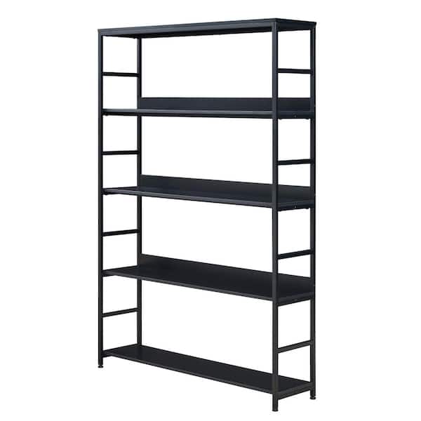 47.24 in. W 5Tier Black Home Office Bookcase Open Bookshelf Storage