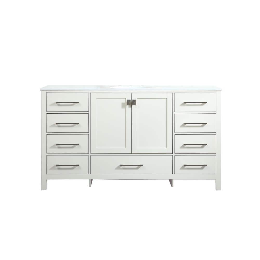 Timeless Home 60 in. W Single Bath Vanity in White with Engineered Stone Va