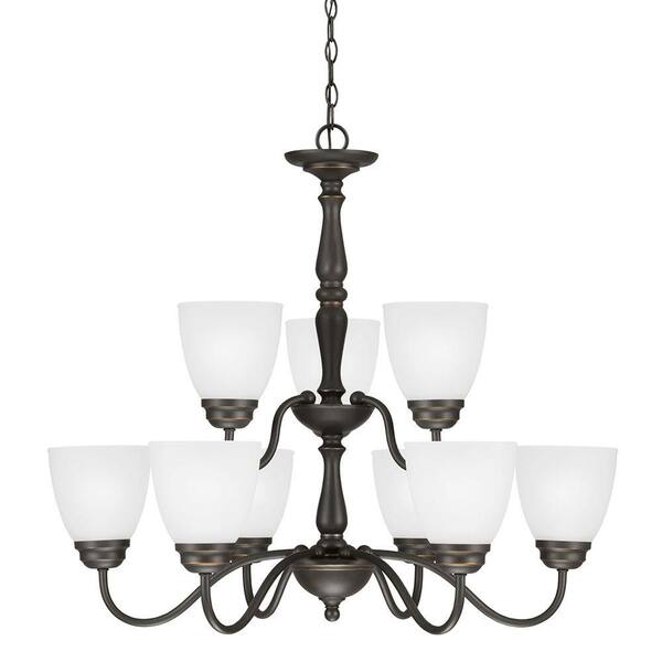 Generation Lighting Northbrook 9-Light Roman Bronze Chandelier with Satin Etched Glass