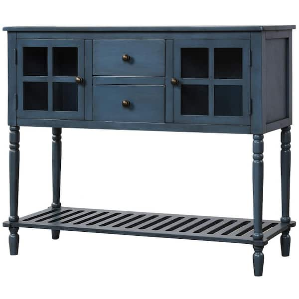 Aoibox Living Room Navy Blue Farmhouse Wood/Glass Buffet Storage ...