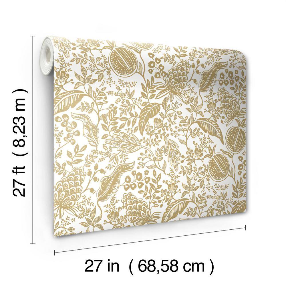 White and Metallic Gold Damask Wallpaper Roll