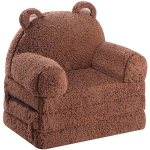 Foldable Foam Cute Brown Bear Kids Sofa, Pet Chaise Lounge for Outdoor Patio