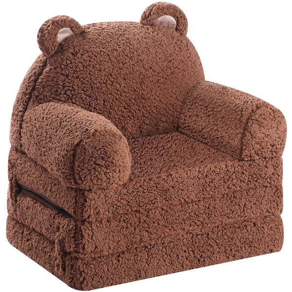 Angel Sar Foldable Foam Cute Brown Bear Kids Sofa, Pet Chaise Lounge for Outdoor Patio