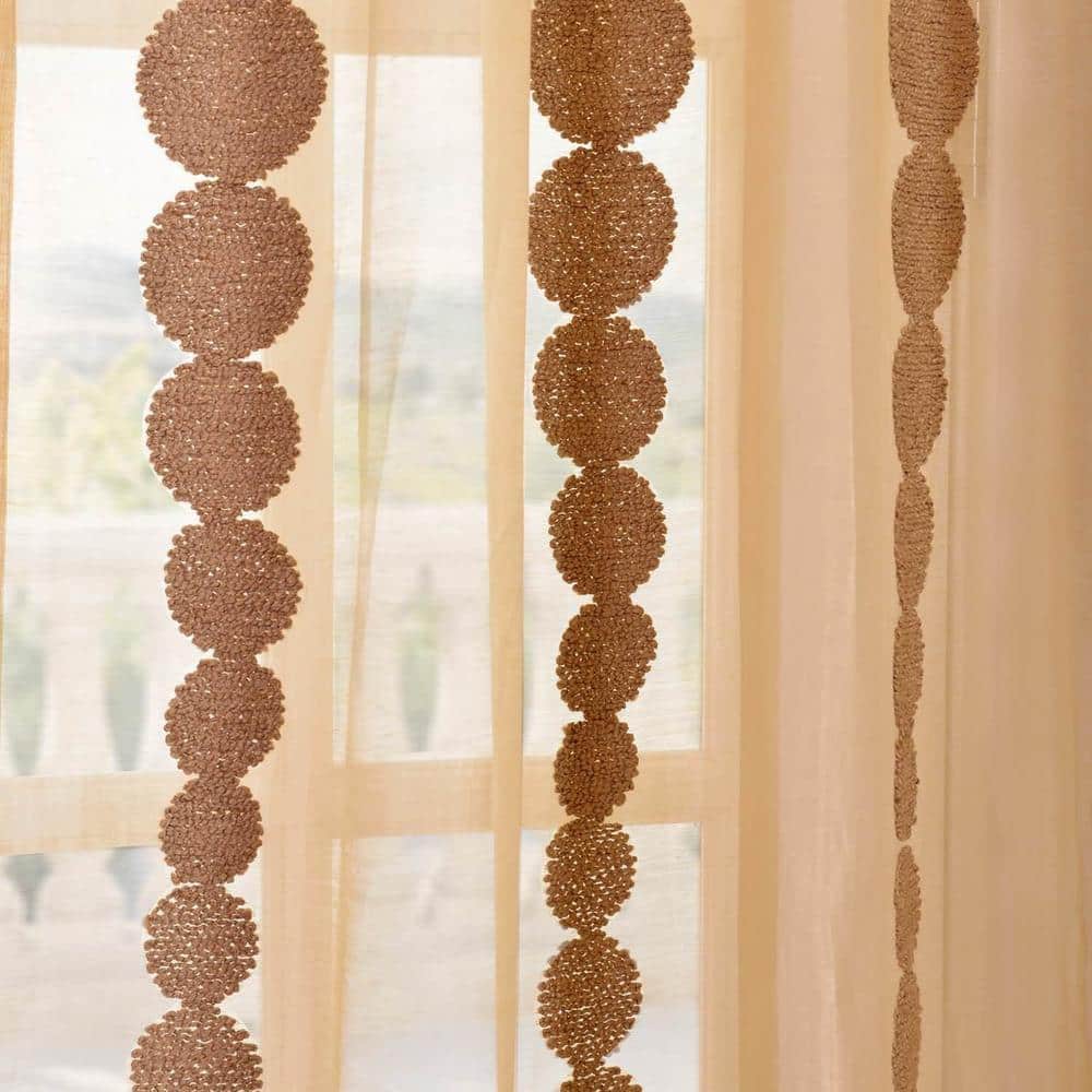 Cleopatra Gold Embroidered Sheer Rod Pocket Curtain Panel