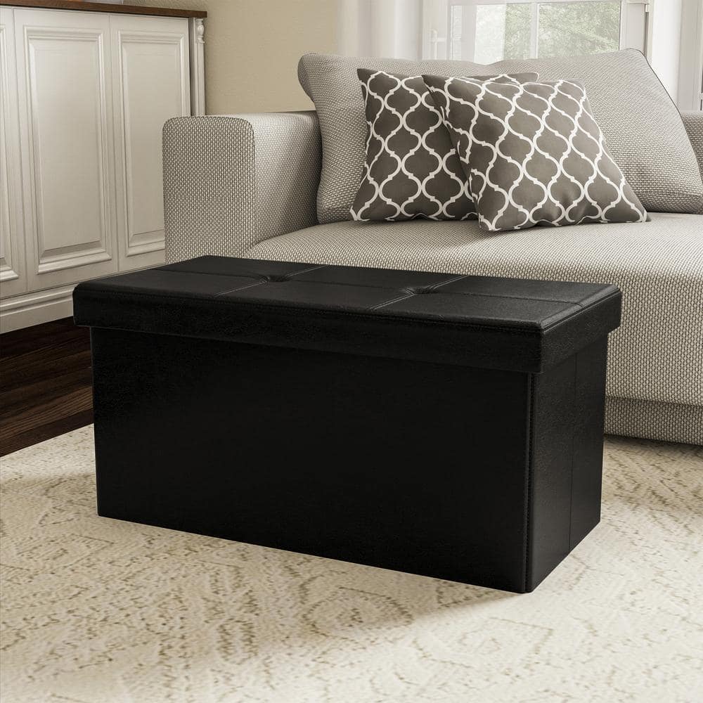 Lavish Home Black Large Foldable Storage Bench Ottoman 802048SHO - The ...
