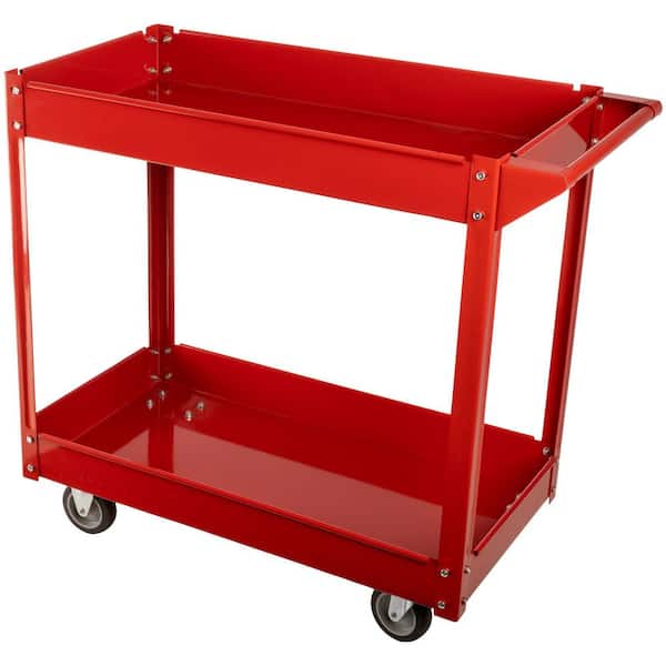 Stalwart Red Utility Cart - Heavy-Duty Work Cart with 2-Storage Tray Shelves - Holds up to 330 lbs.