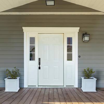72 in. x 80 in. White Right-Hand 6-Panel Primed Steel Prehung Front Door with 16 in. 3-lite Sidelites 4-9/16 in. Frame