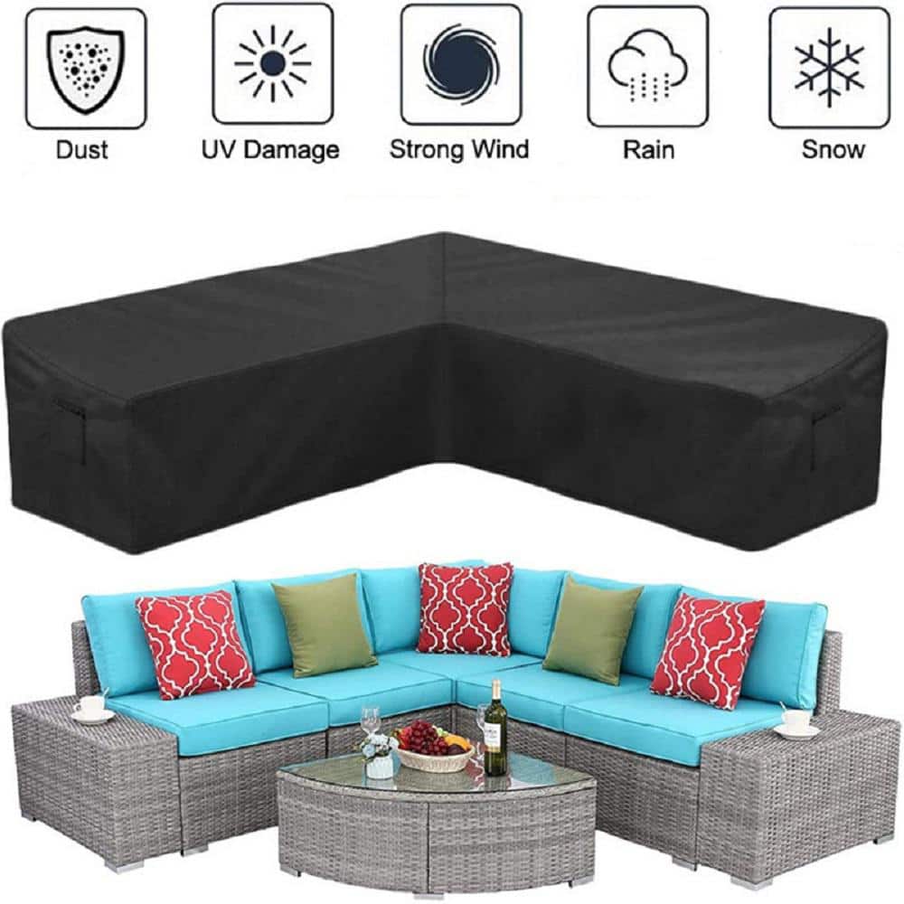 Shatex Waterproof Outdoor Patio Sofa Covers Black L Shaped Right Facing