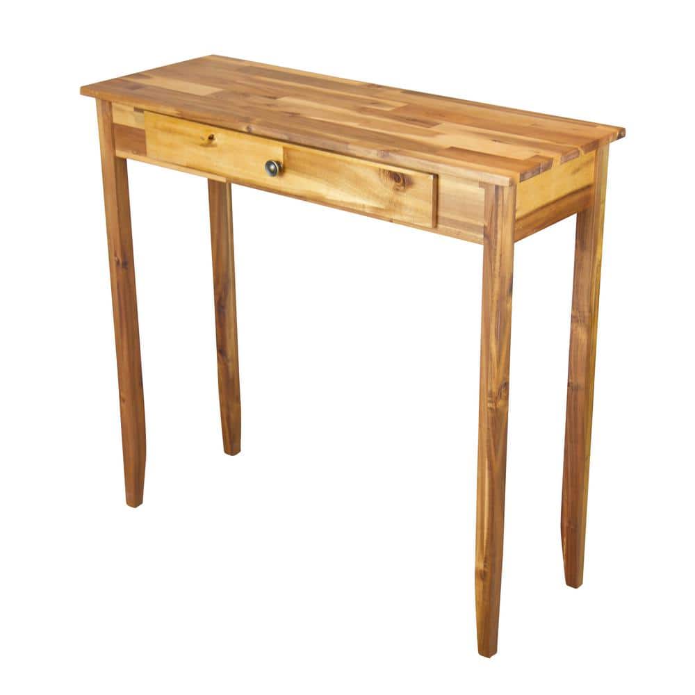 Natural Acacia Wood Console Table with Drawer and Storage