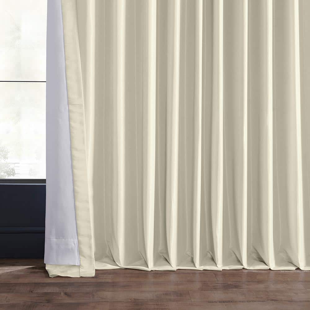 Off-White Puddle Length Blackout Faux Silk Velvet Drapes