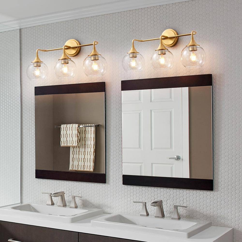 Gold 22.4" 3-Light Vanity Fixture with Clear Glass Shades
