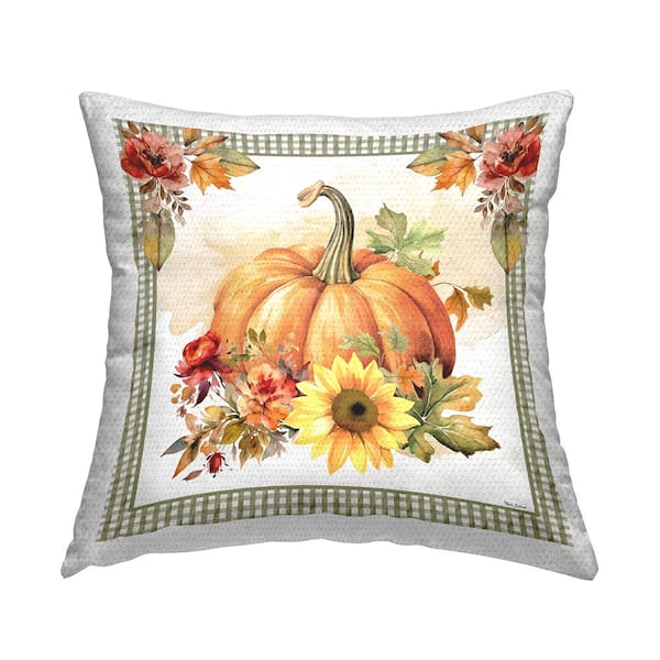 Stupell Industries Gingham Bordered Pumpkin Orange Square Outdoor Throw Pillow