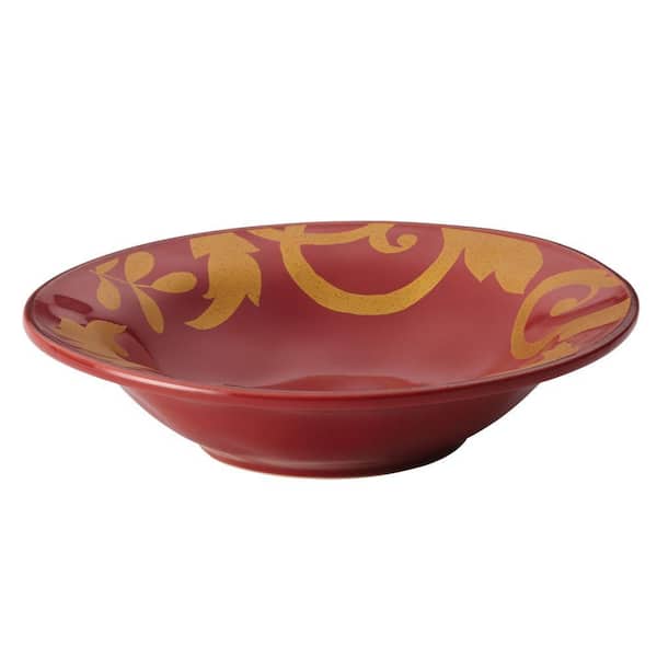 Rachael Ray Dinnerware Gold Scroll 10 in. Round Serving Bowl in Cranberry Red
