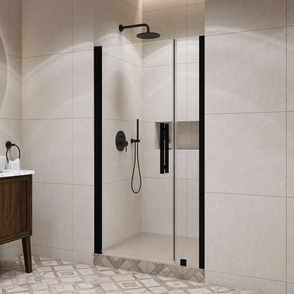 Pasadena 39 7/16 in. to 41 3/8 in. W x 72 in. H Pivot Alcove Frameless Shower Door in Black