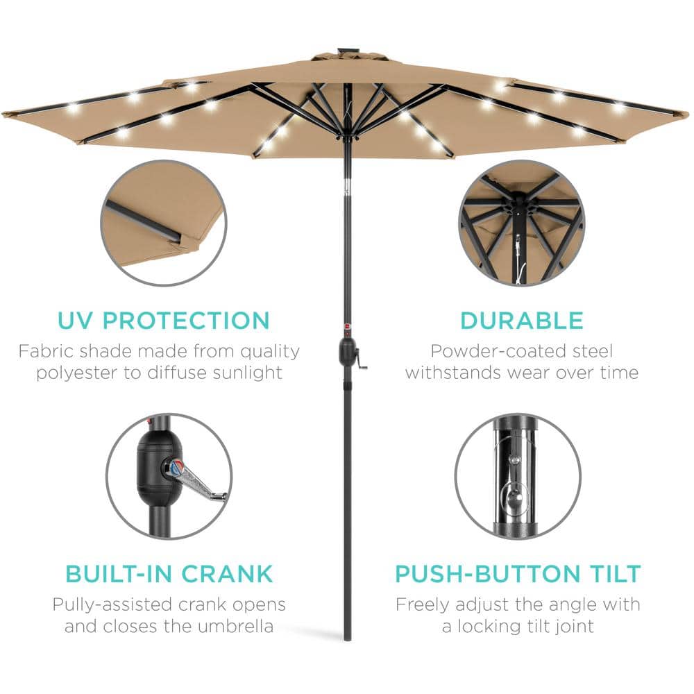 Tan Solar LED Lighted Patio Umbrella with Tilt Adjustment
