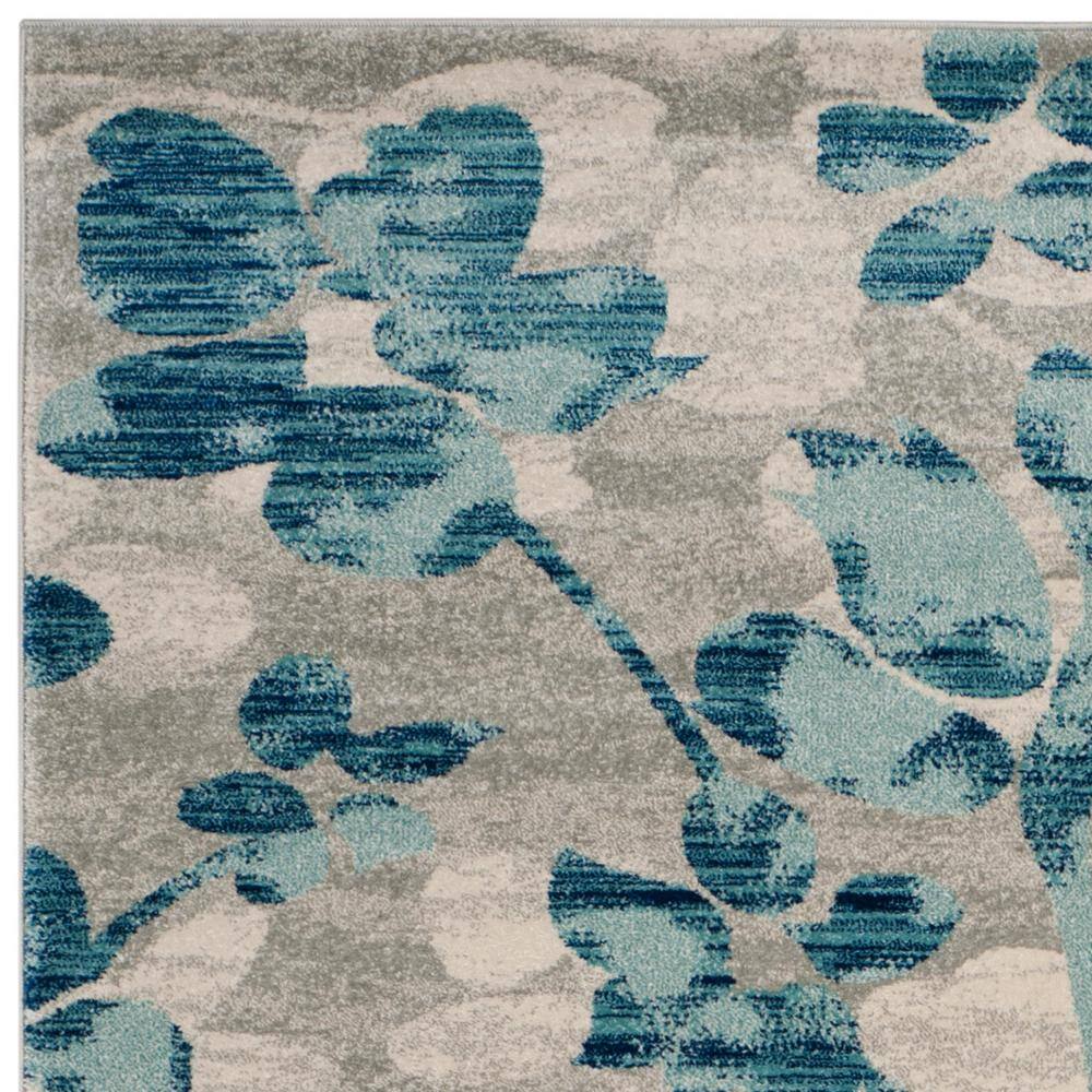 Elegant Gray Floral 9' x 12' Synthetic Easy-Care Area Rug