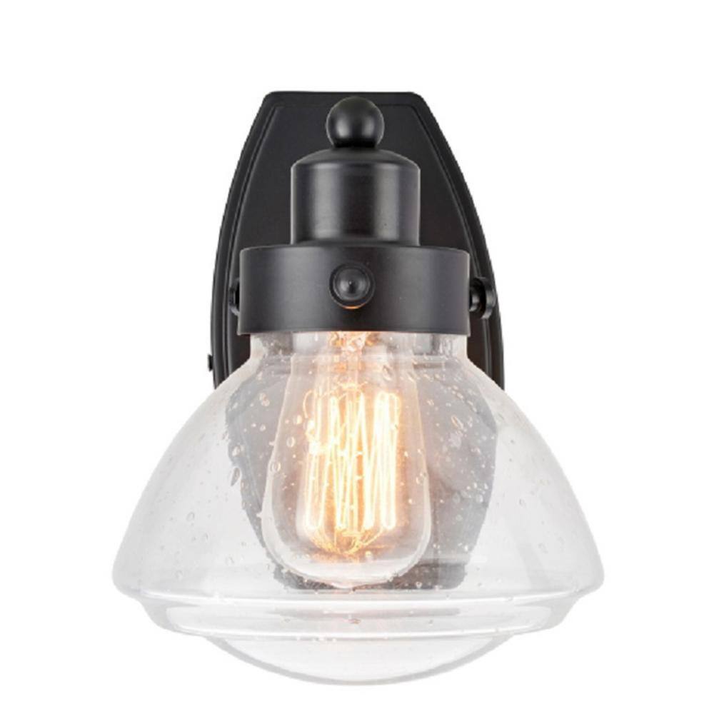 Black Metal Vanity Light with Clear Seedy Glass Shade